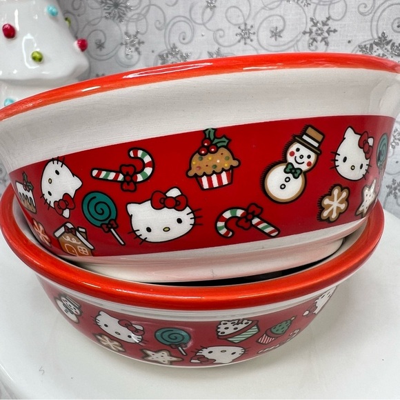 Sanrio Hello Kitty Christmas Ceramic Sweet Treats Pet Food Bowls - Set Of 2 - Picture 3 of 12